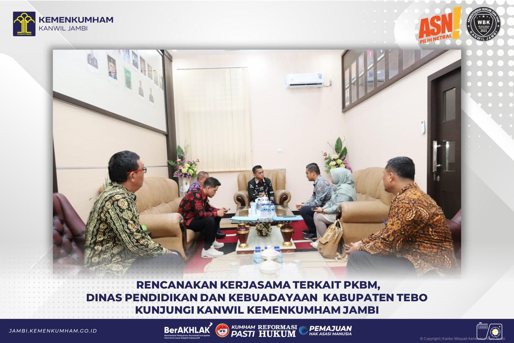 Rencanakan Kerjasama Terkait PKBM, Dinas Pendidikan dan Kebuadayaan  Kabupaten Tebo Kunjungi Kanwil Kemenkumham Jambi